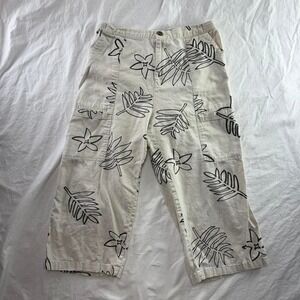 Linen Cotton Blend Floral Resort Cream Capris Womens Sz M Resort Beach Tropical